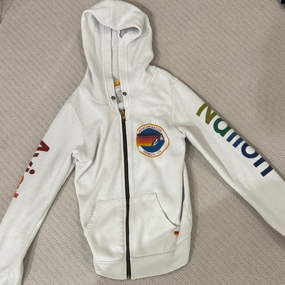 Aviator Nation Kids White Hoodie with Colorful Logo
